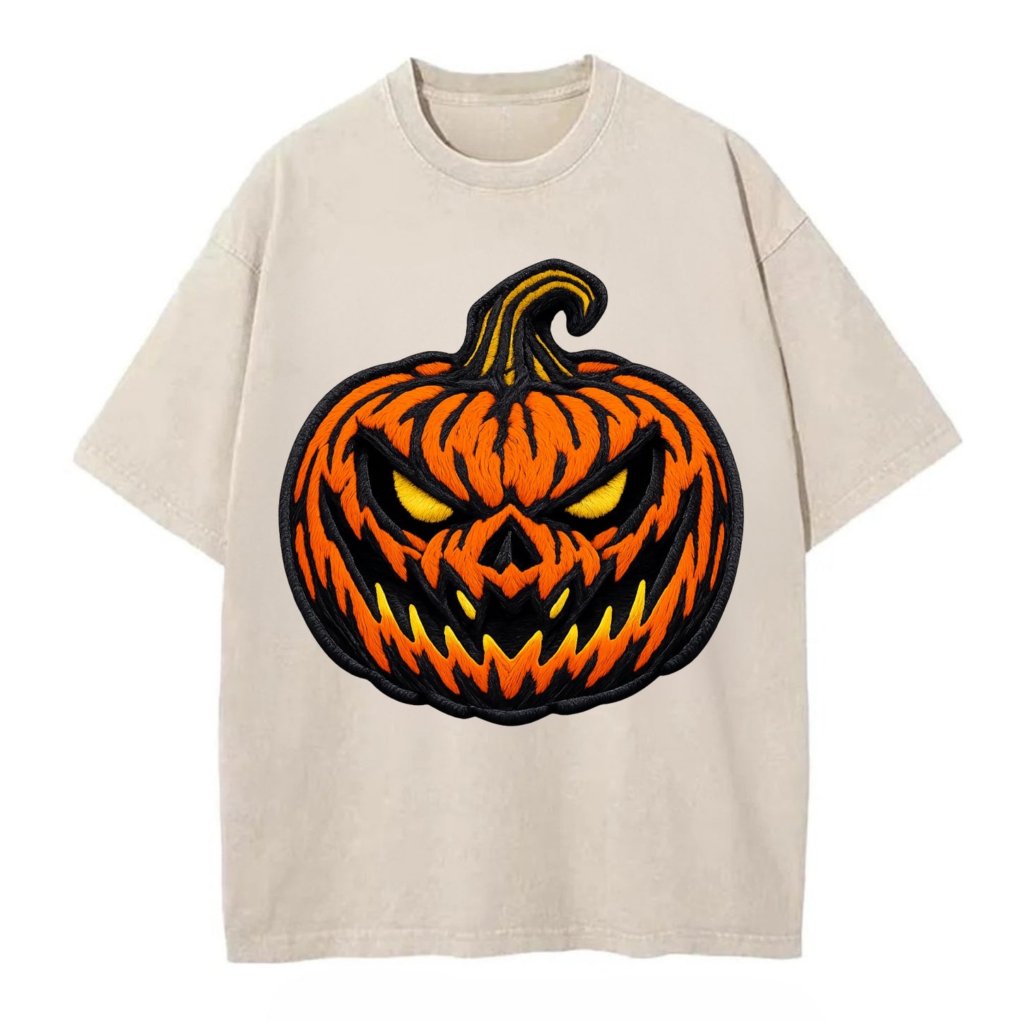 HALLOWEEN PUMPKIN - jack o lantern in orange and black , spooky - Vintage T-shirt - Off White