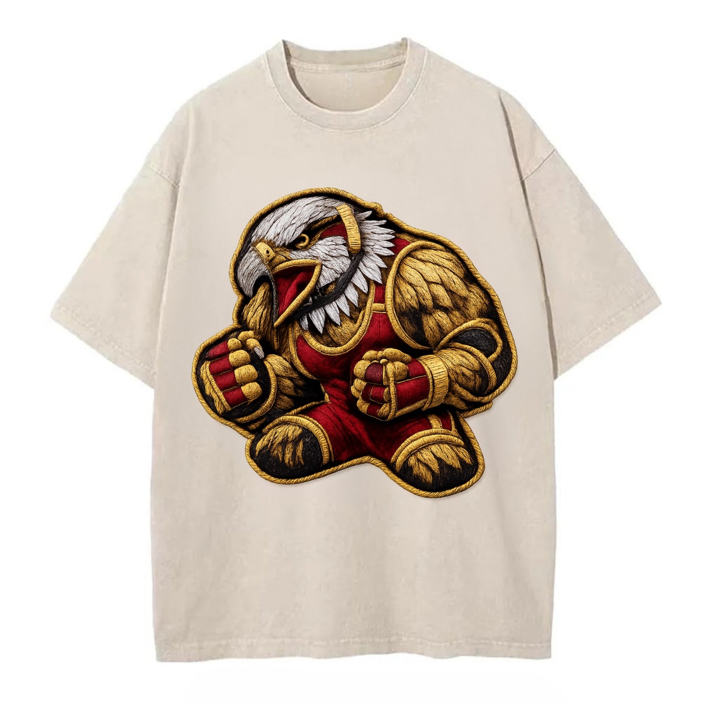 Embroidered patch design - WRESTLING EAGLE - fierce eagle with wrestling singlet - Vintage T-shirt - Off White