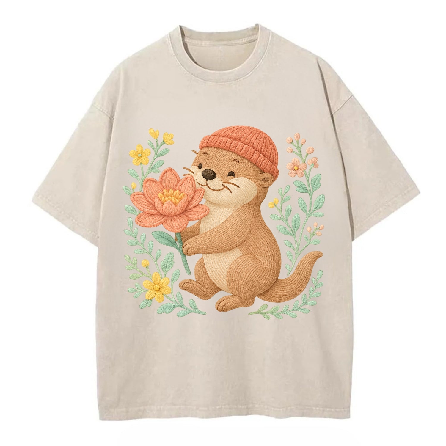 Peach Otter - Vintage T-shirt - Off White