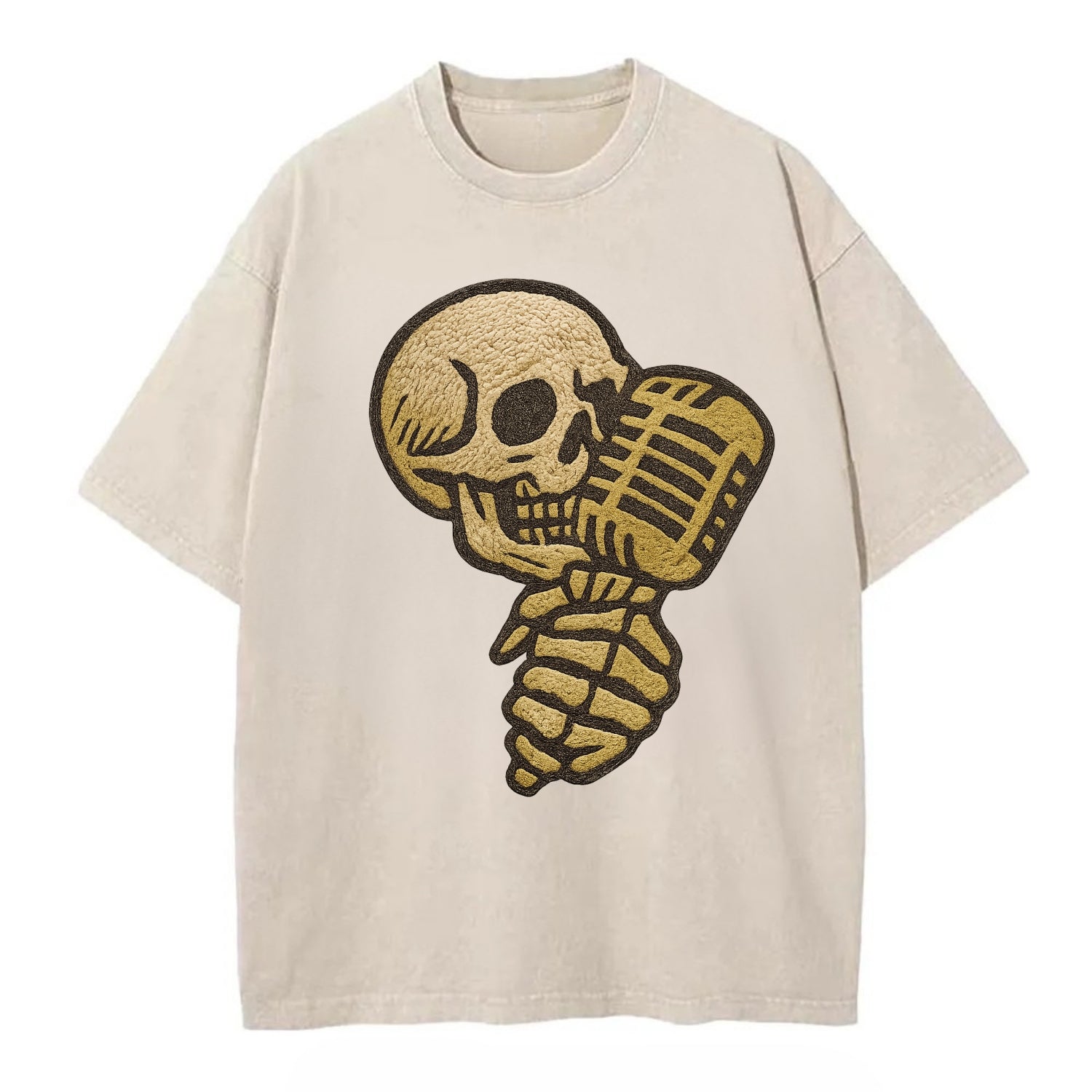 Skull Microphone  - Vintage T-shirt - Off White