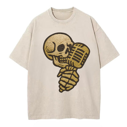 Skull Microphone  - Vintage T-shirt - Off White