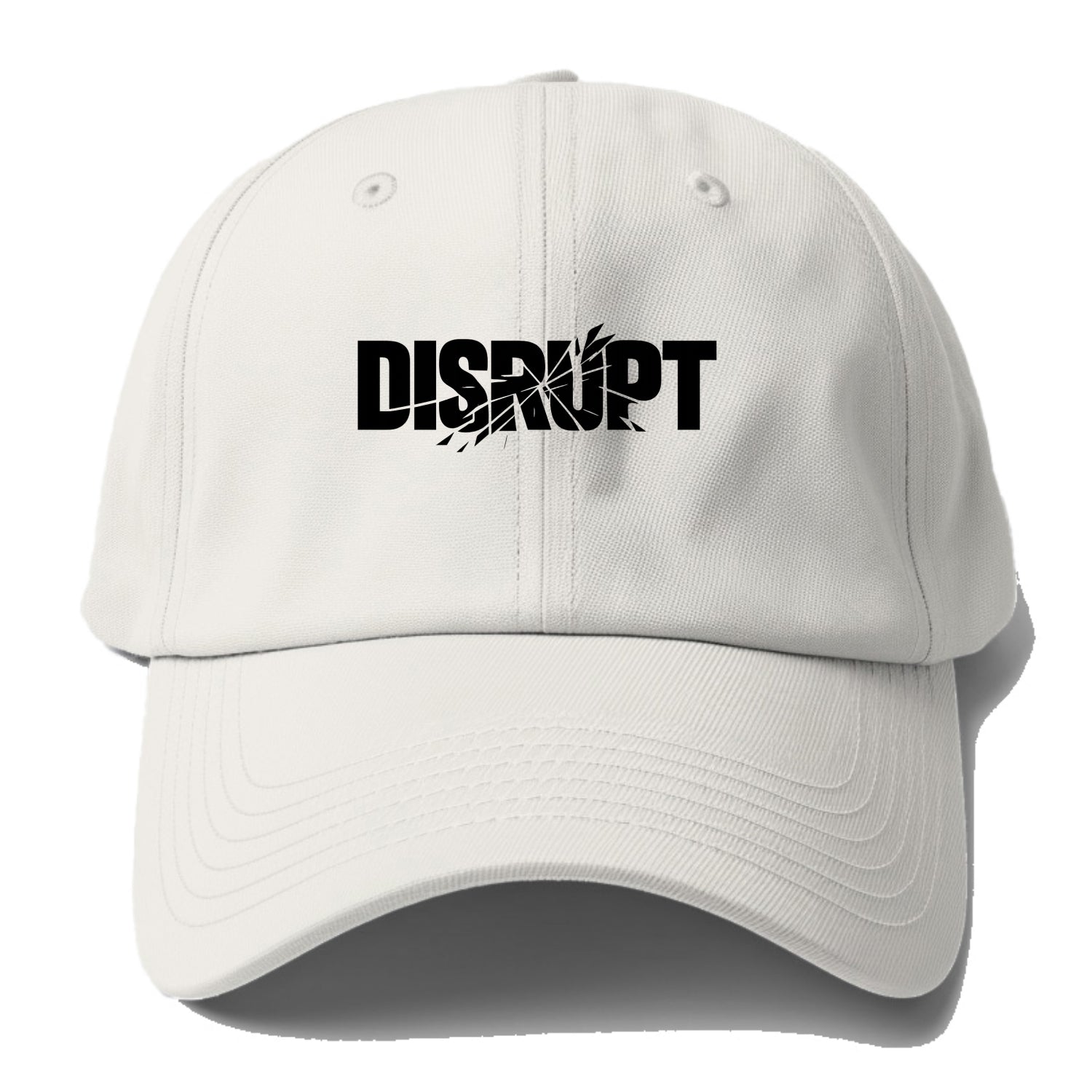 Bold typography design - "DISRUPT" - breaking patterns, changing game - Baseball Cap - Off White