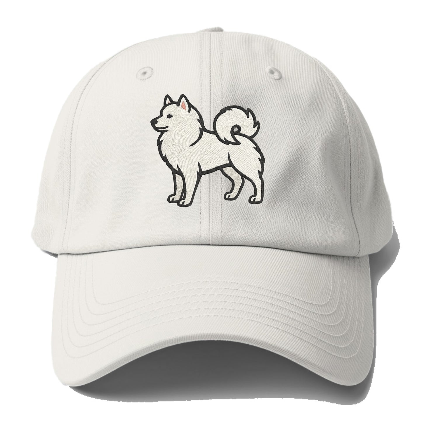 American Eskimo Dog - White spitz embroidered standing design - Baseball Cap For Big Heads - Off White