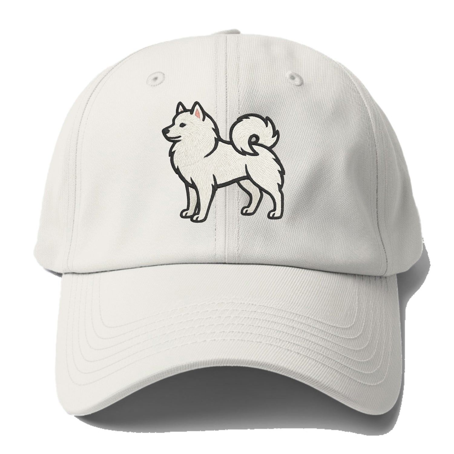 American Eskimo Dog - White spitz embroidered standing design - Baseball Cap For Big Heads - Off White