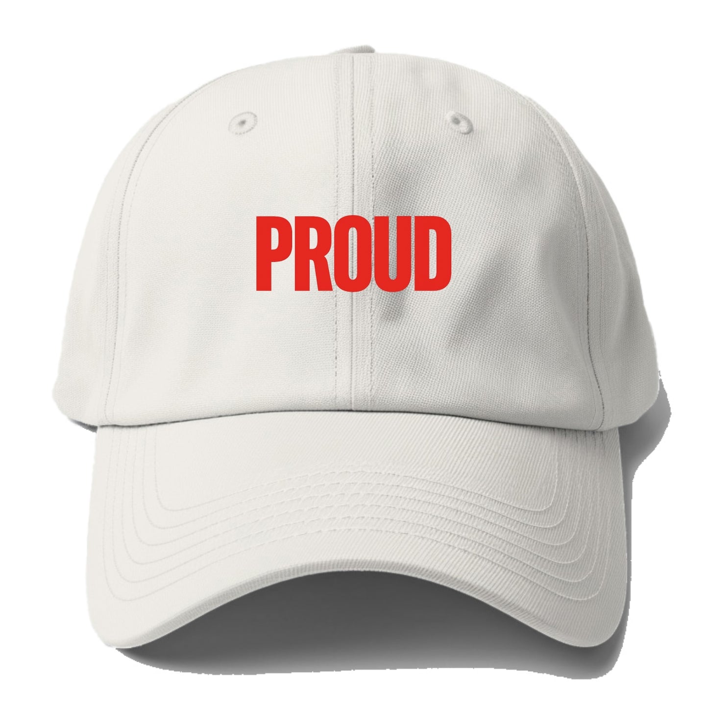 Bold typography design - "PROUD" - satisfied, honored, dignified - Baseball Cap - Off White