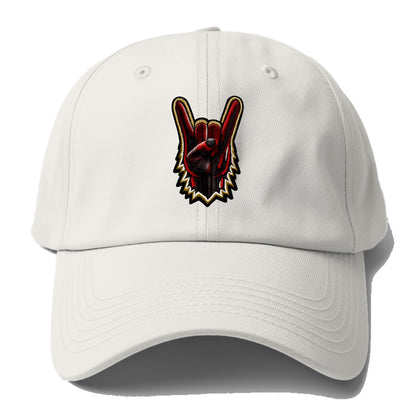 ROCK HAND HORNS - devil horns hand gesture in black and red , metal - Baseball Cap For Big Heads - Off White