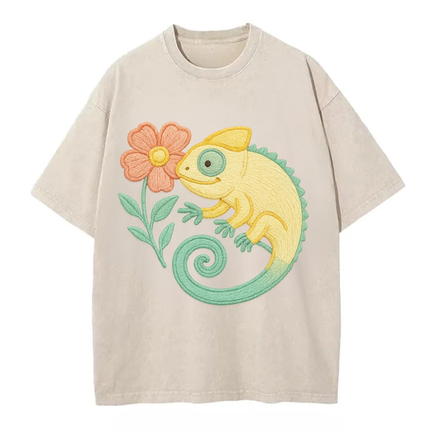 Yellow Chameleon - Vintage T-shirt - Off White