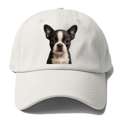 Baby Boston Terrier Puppy - tuxedo markings, big round eyes, bat ears, - Baseball Cap For Big Heads - Off White