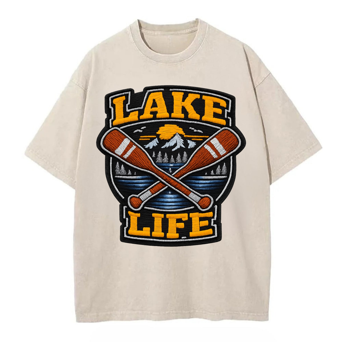 CANOE PADDLE - wooden paddle crossed in brown and cream , lake life - Vintage T-shirt - Off White