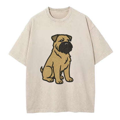 Bouvier des Flandres - Fawn rough coat embroidered design - Vintage T-shirt - Off White