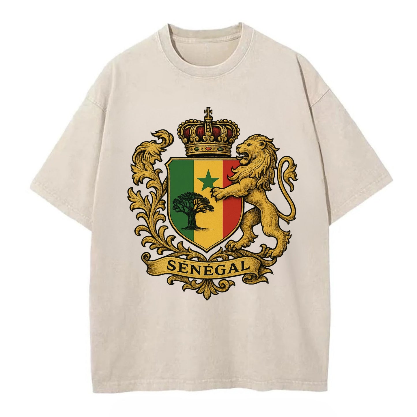 Senegal Lion Emblem  - Vintage T-shirt - Off White