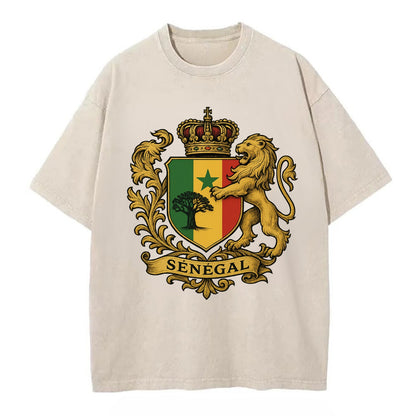 Senegal Lion Emblem  - Vintage T-shirt - Off White