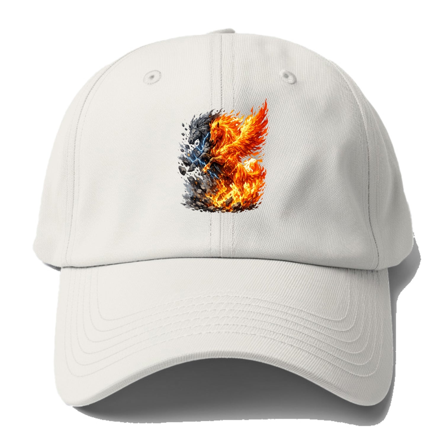 THUNDER FIRE | Horse combining lightning and flame | Electric fire | Storm energy | - Baseball Cap - Off White