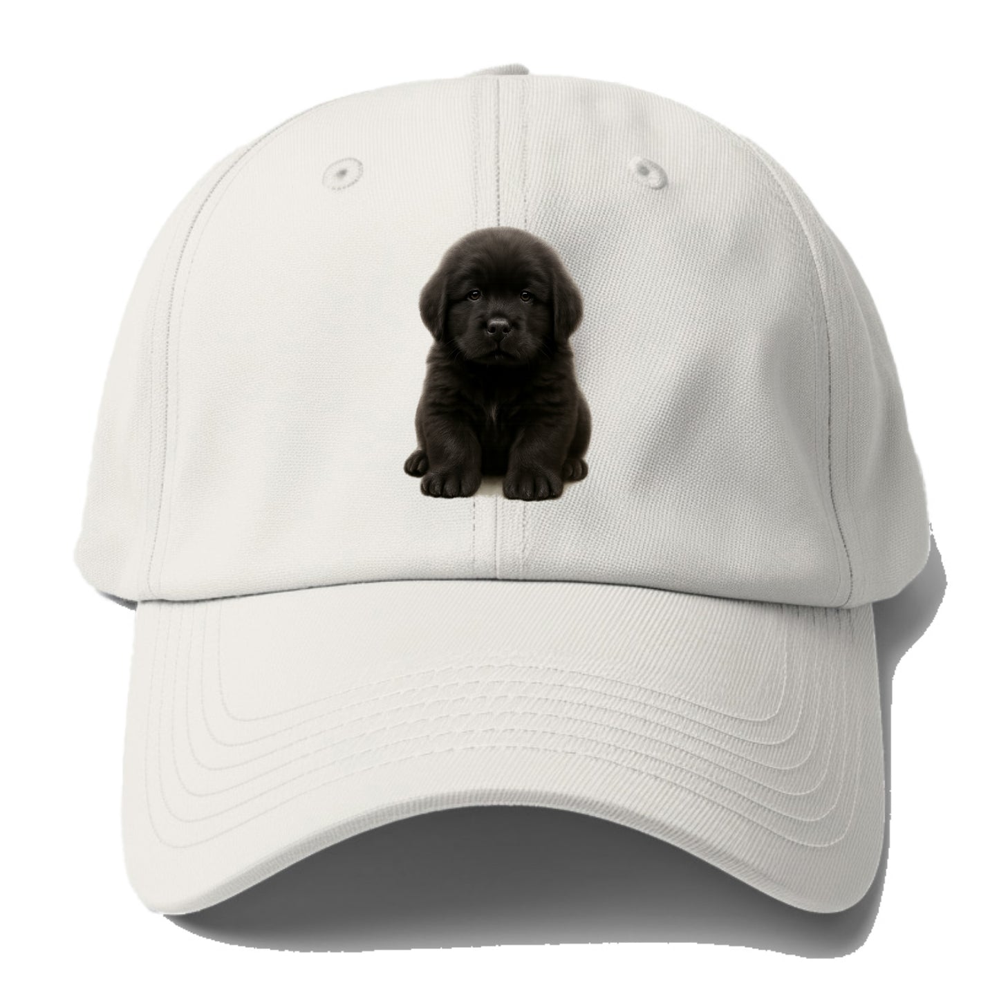 Baby Newfoundland Puppy - giant fluffy black, gentle eyes, webbed - Baseball Cap For Big Heads - Off White