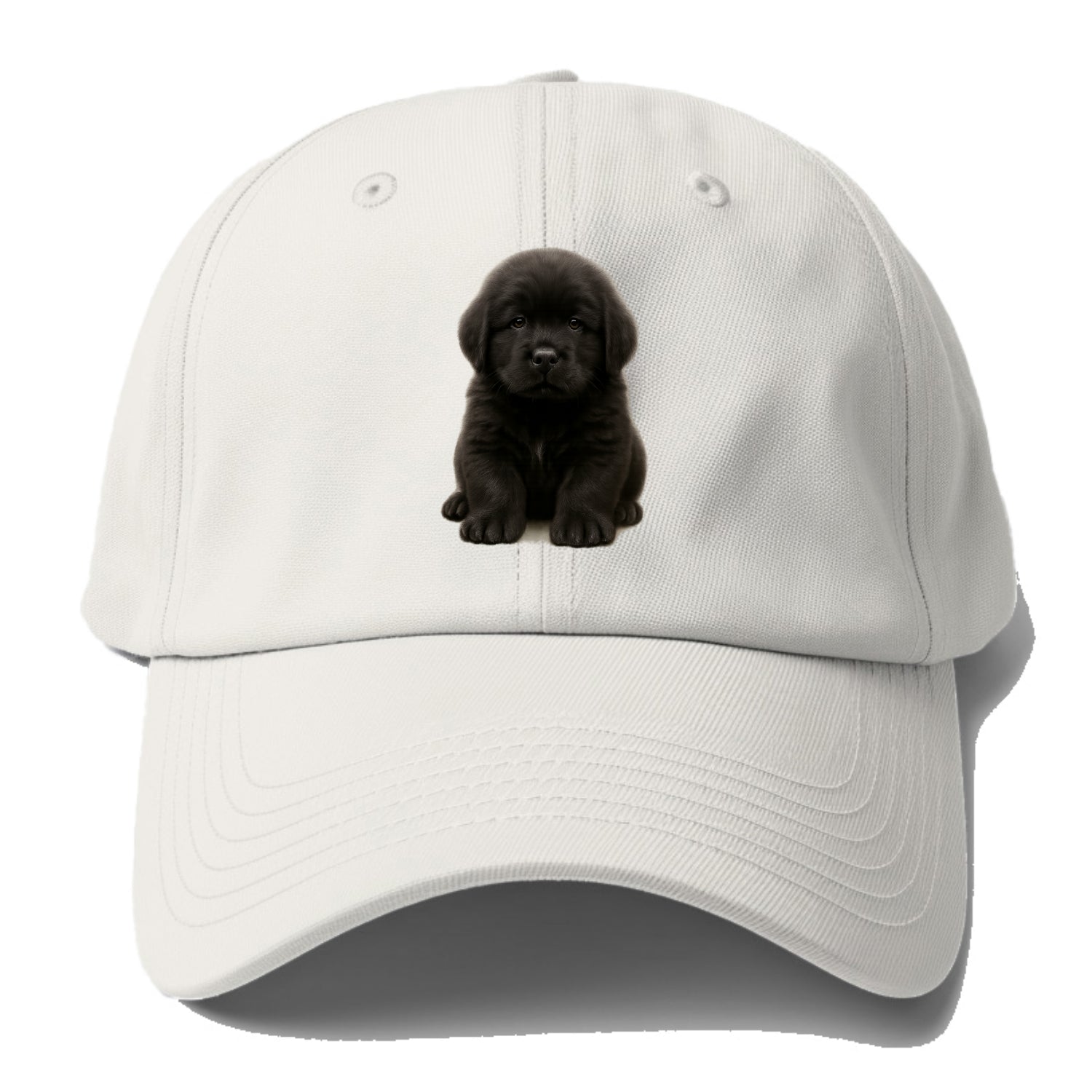 Baby Newfoundland Puppy - giant fluffy black, gentle eyes, webbed - Baseball Cap For Big Heads - Off White
