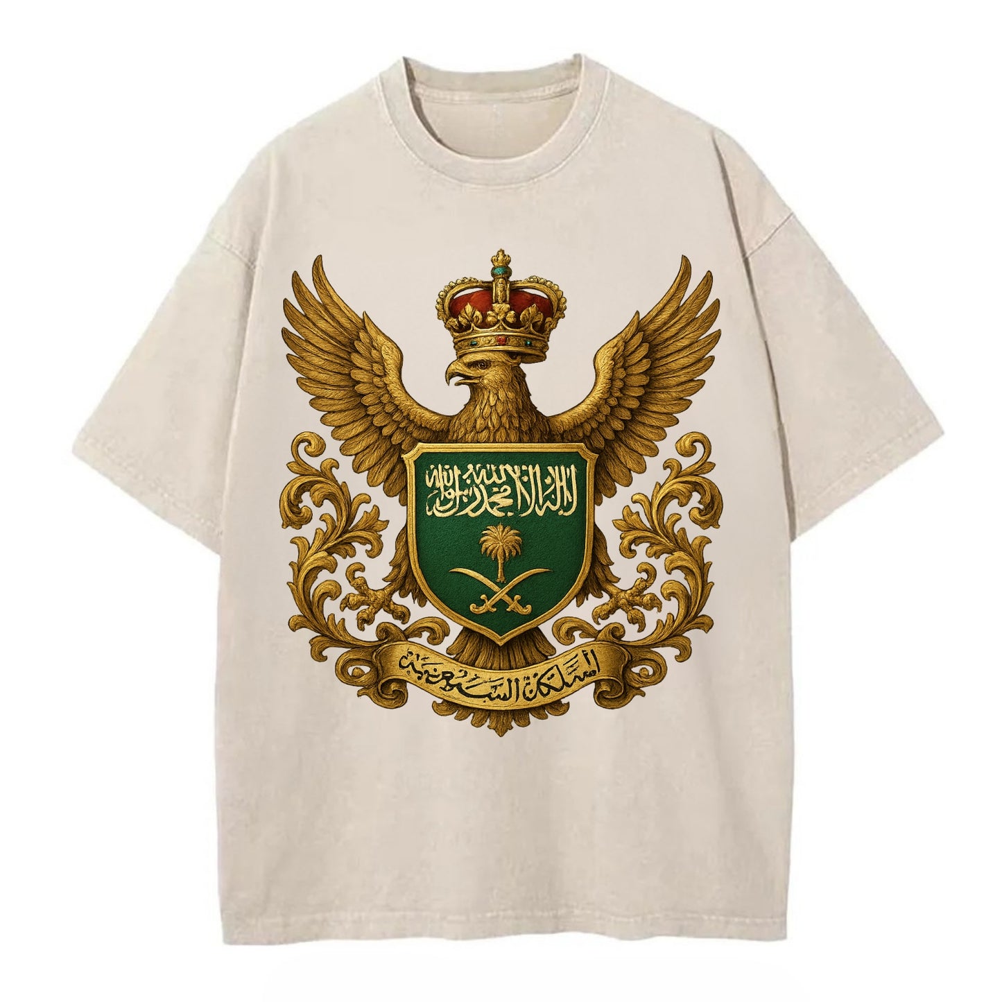 Saudi Arabia Heritage Badge  - Vintage T-shirt - Off White