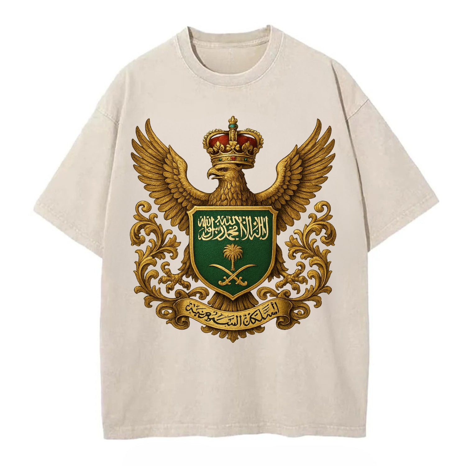 Saudi Arabia Heritage Badge  - Vintage T-shirt - Off White