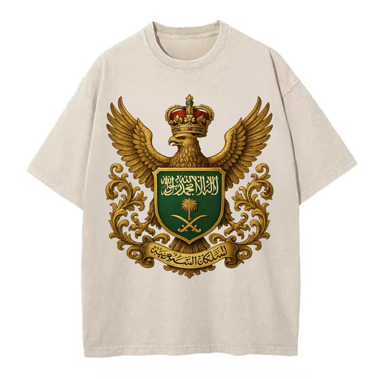 Saudi Arabia Heritage Badge  - Vintage T-shirt - Off White