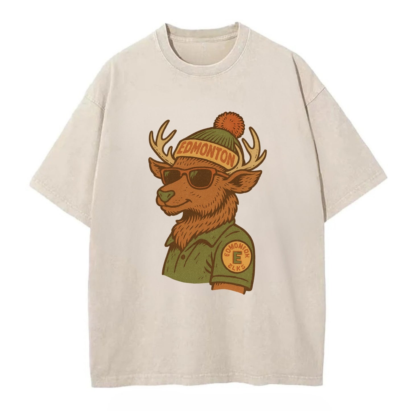 Edmonton Elk wearing Edmonton beanie wit - Vintage T-shirt - Off White