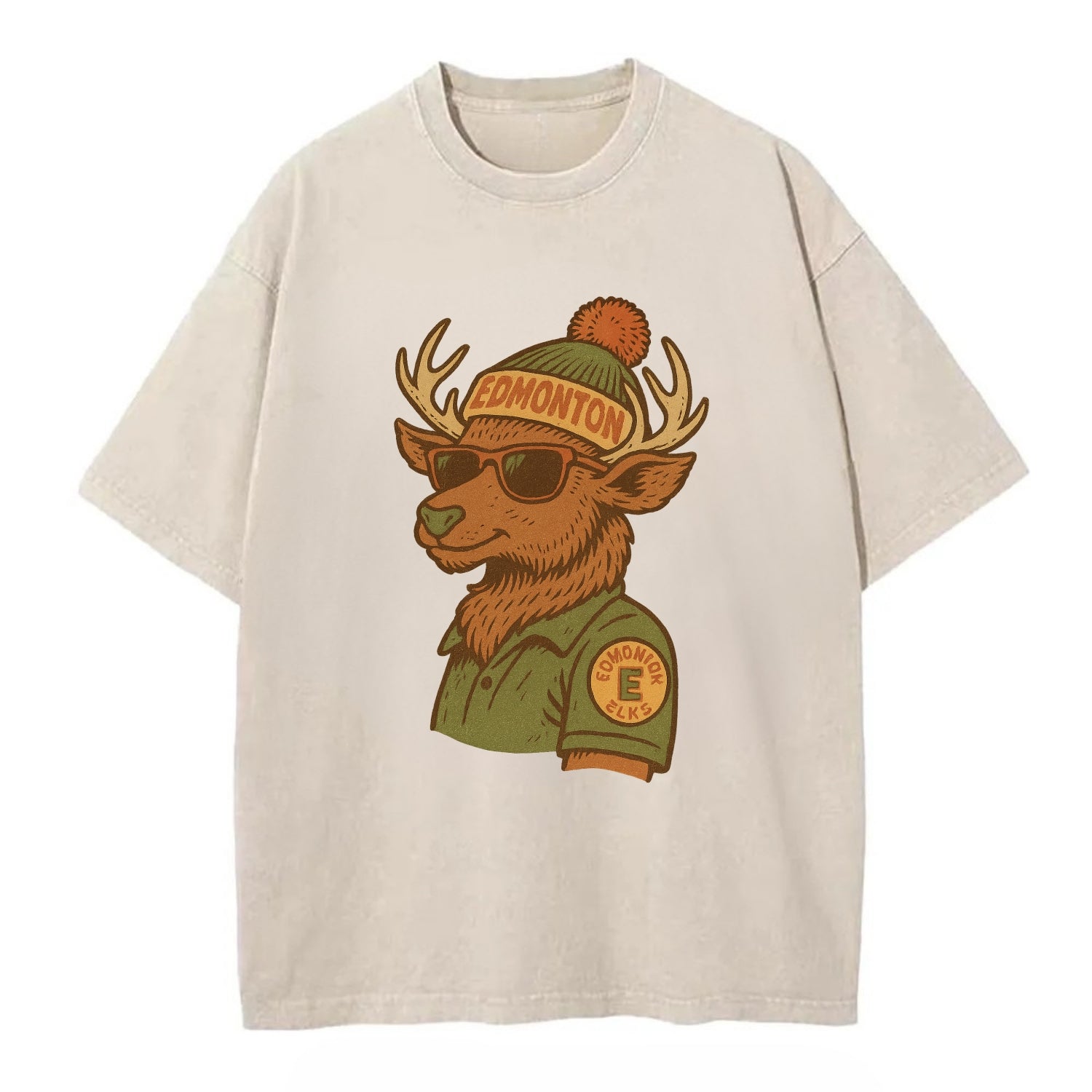Edmonton Elk wearing Edmonton beanie wit - Vintage T-shirt - Off White
