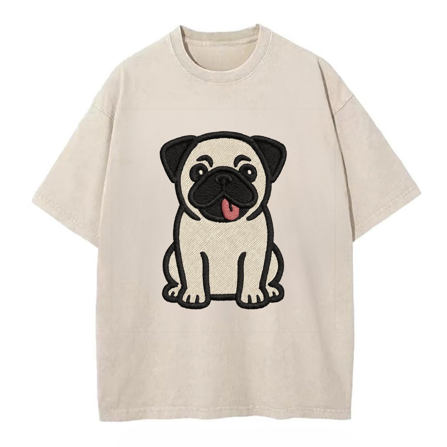 Pug - Tilted head with tongue out - Vint Vintage T-shirt - Off White