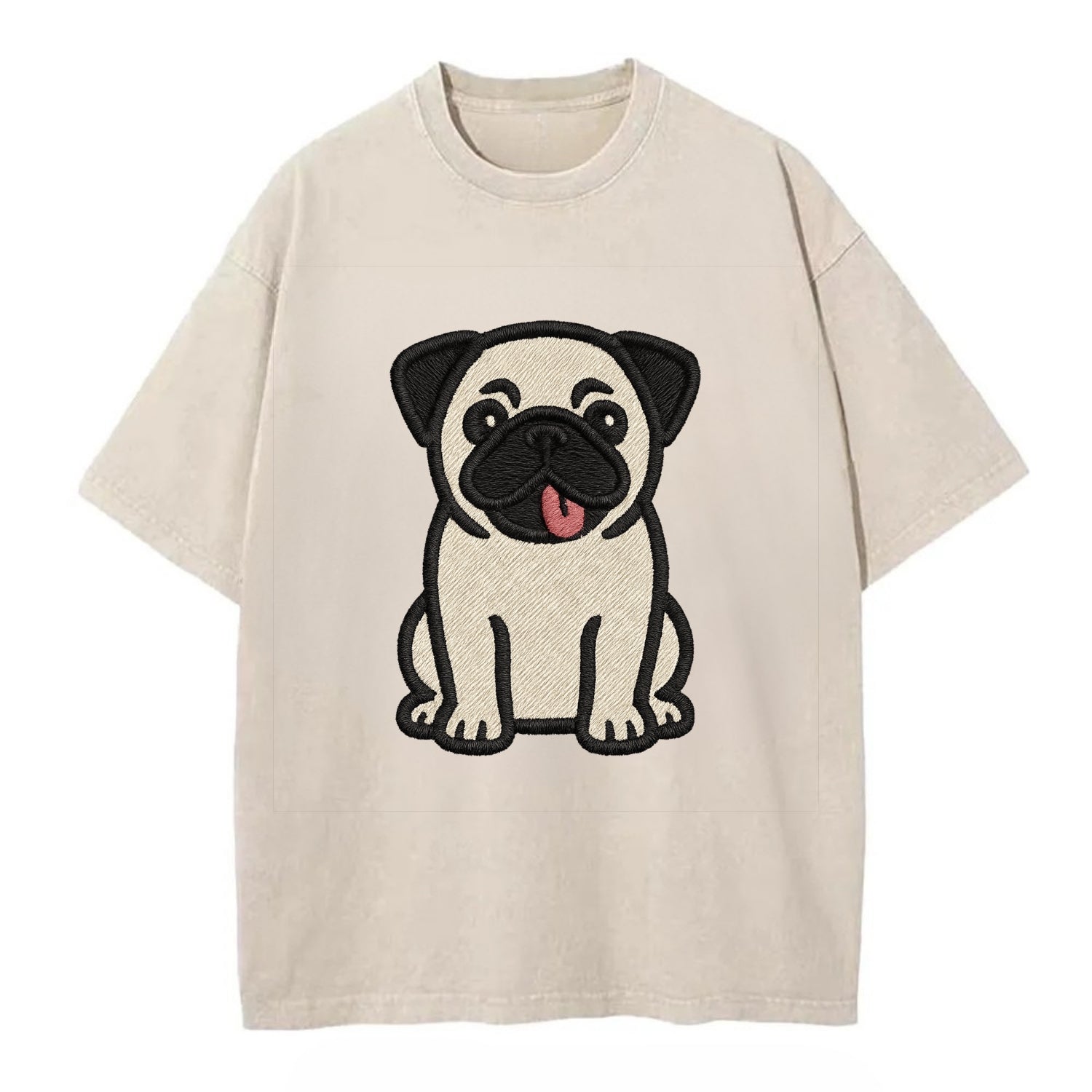 Pug - Tilted head with tongue out - Vint Vintage T-shirt - Off White