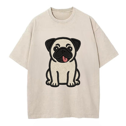 Pug - Tilted head with tongue out - Vint Vintage T-shirt - Off White
