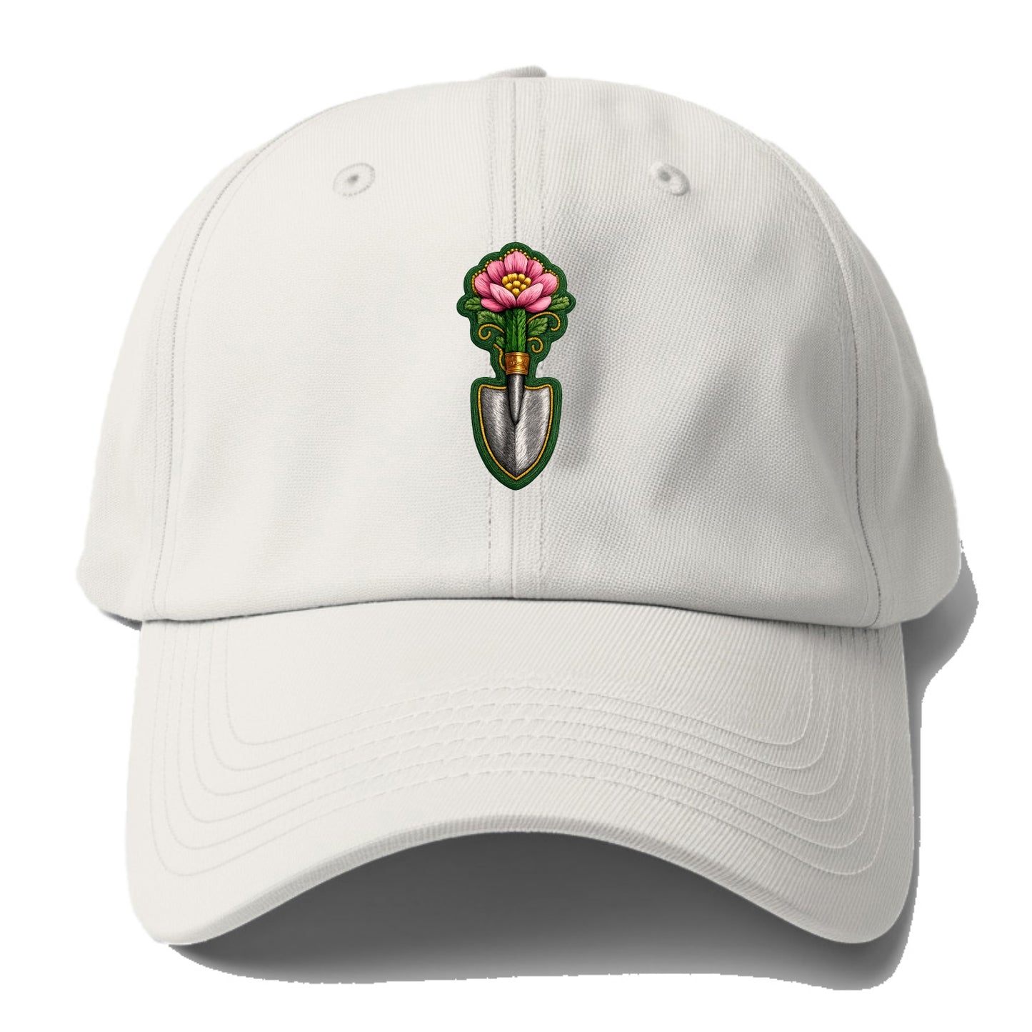 Embroidered patch design - GARDENING TROWEL FLOWER - garden tool with blooming - Baseball Cap - Off White