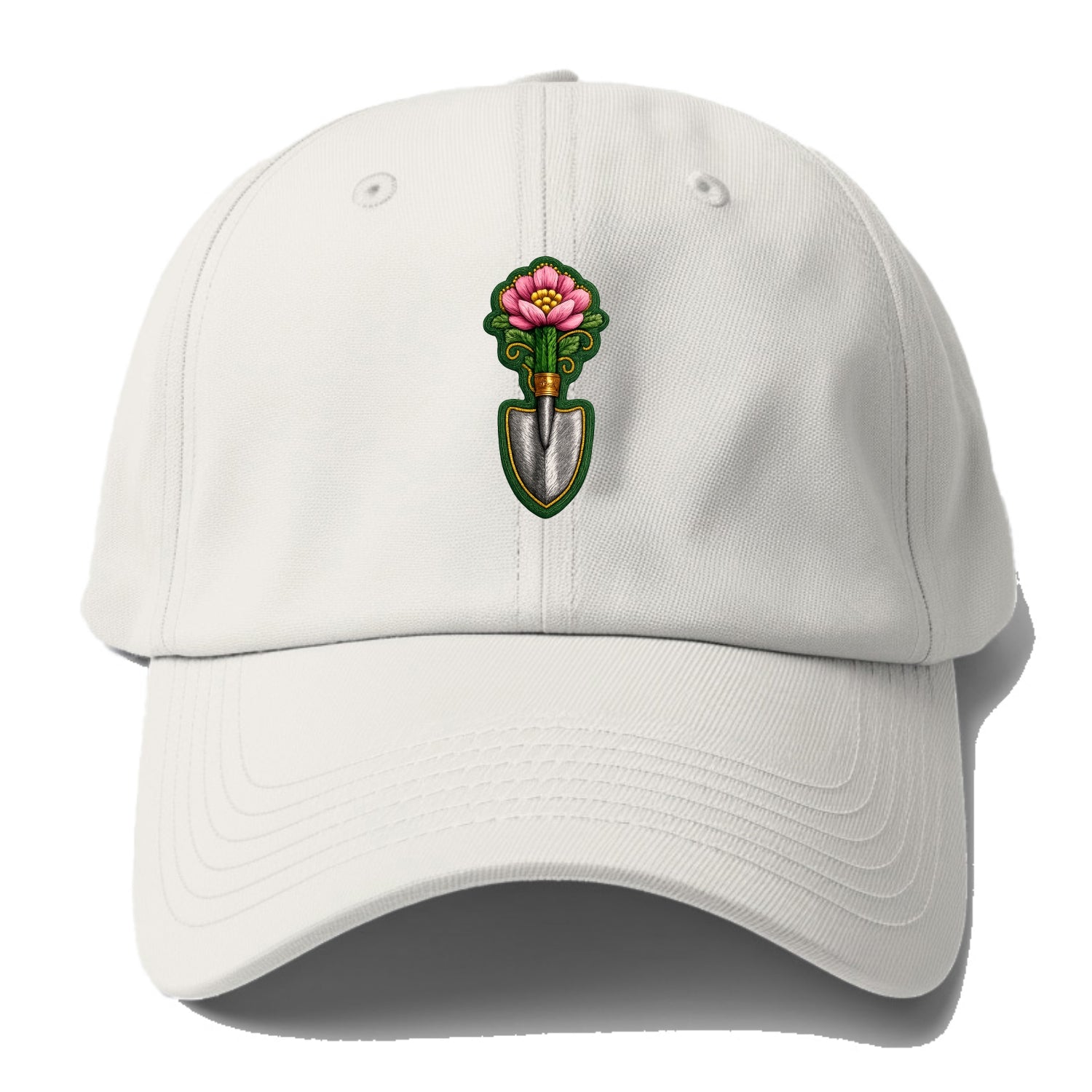 Embroidered patch design - GARDENING TROWEL FLOWER - garden tool with blooming - Baseball Cap - Off White