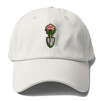 Embroidered patch design - GARDENING TROWEL FLOWER - garden tool with blooming - Baseball Cap - Off White