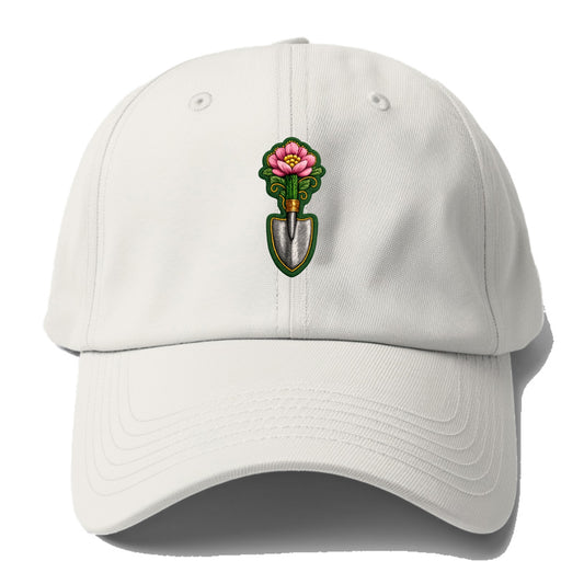 Embroidered patch design - GARDENING TROWEL FLOWER - garden tool with blooming - Baseball Cap - Off White