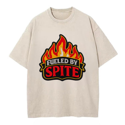FUELED BY SPITE - fire with text in black and red , petty motivation - Vintage T-shirt - Off White