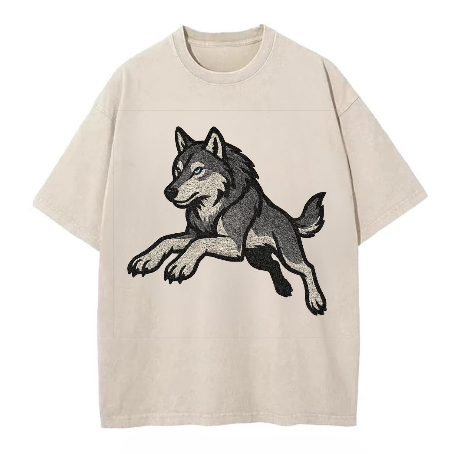 Wolf Leaping Action  - Vintage T-shirt - Off White