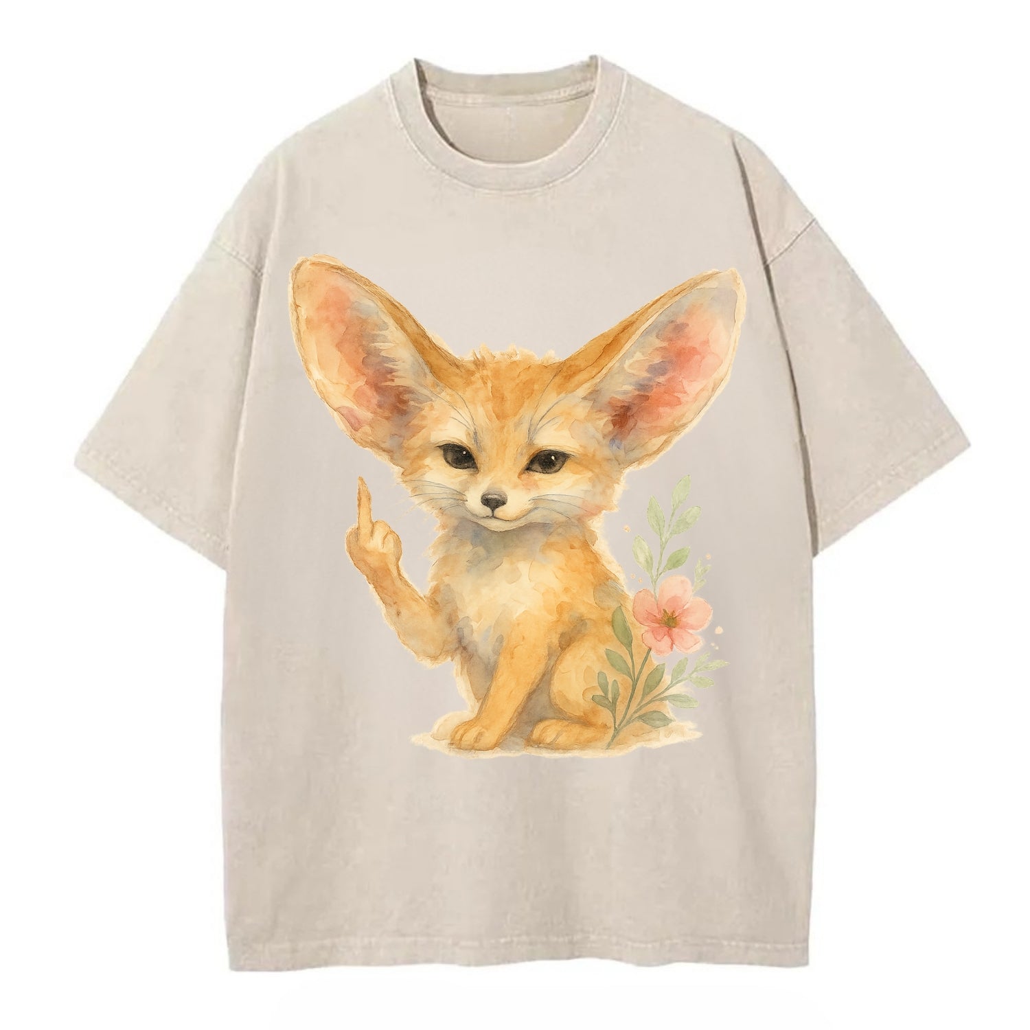 tiny fennec fox with oversized ears, one small paw raised in sass - Vintage T-shirt - Off White