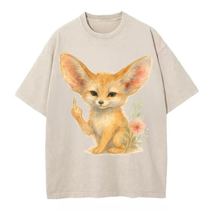 tiny fennec fox with oversized ears, one small paw raised in sass - Vintage T-shirt - Off White
