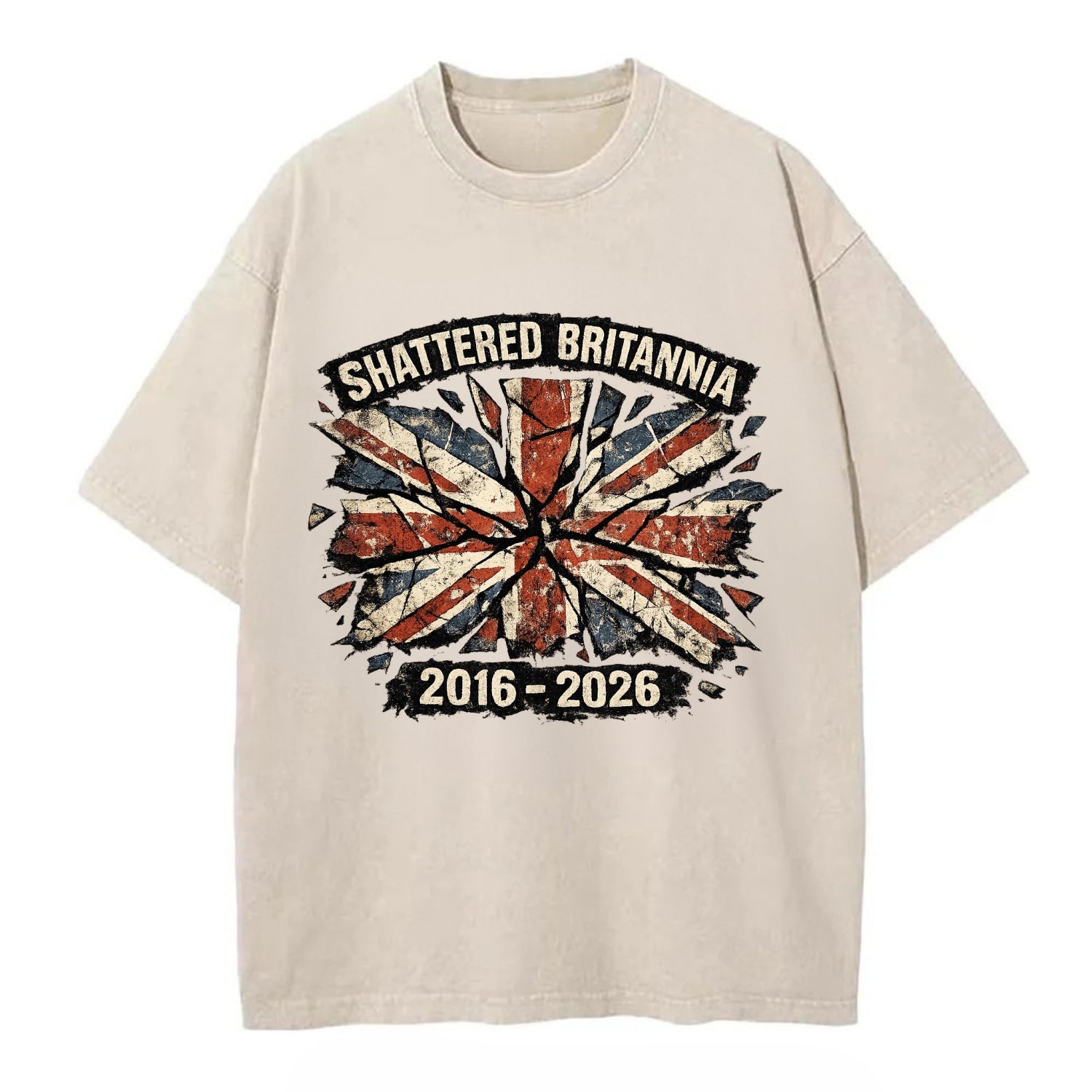 SHATTERED BRITANNIA | Cracked broken Union Jack | Fragmented glass effect | - Vintage T-shirt - Off White