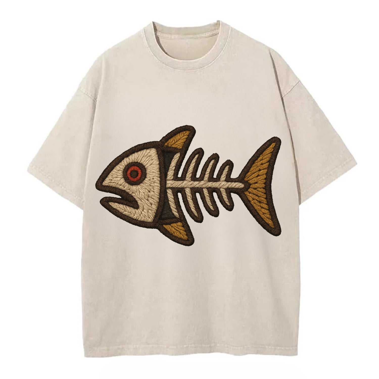 Fish Skeleton  - Vintage T-shirt - Off White