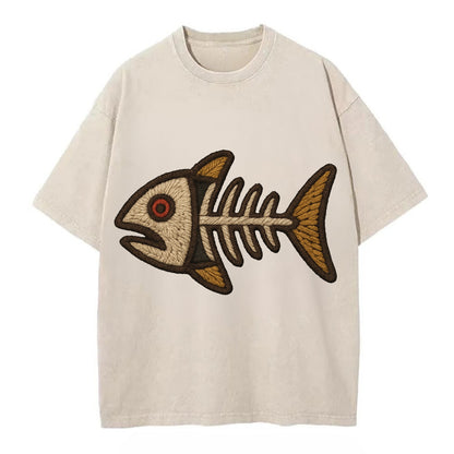Fish Skeleton  - Vintage T-shirt - Off White