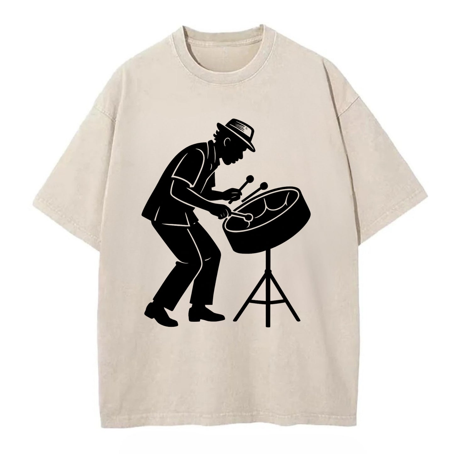 Steel drum player Caribbean rhythm - Vintage T-shirt - Off White
