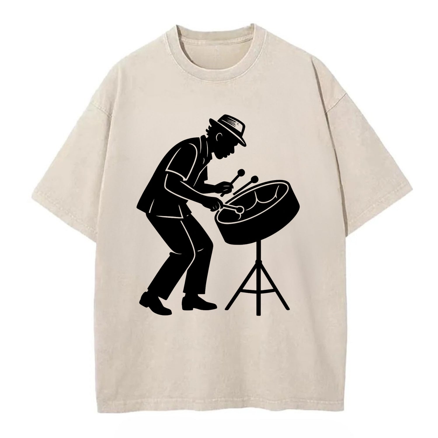 Steel drum player Caribbean rhythm - Vintage T-shirt - Off White