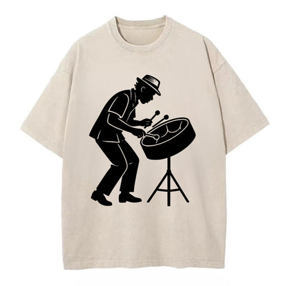 Steel drum player Caribbean rhythm - Vintage T-shirt - Off White