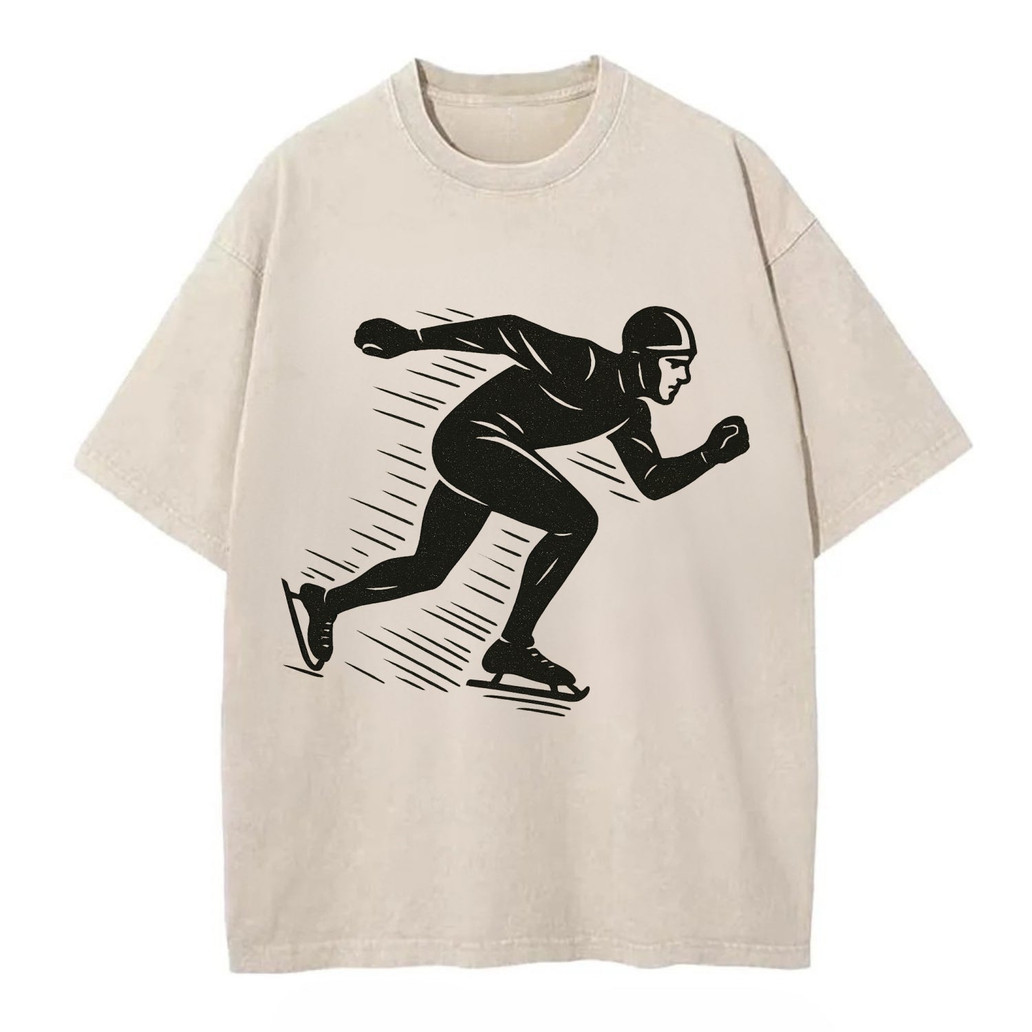 Speed skater in racing crouch - Vintage T-shirt - Off White