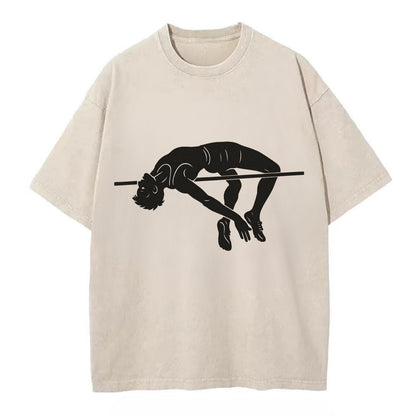 High jumper arching over bar - Vintage T-shirt - Off White