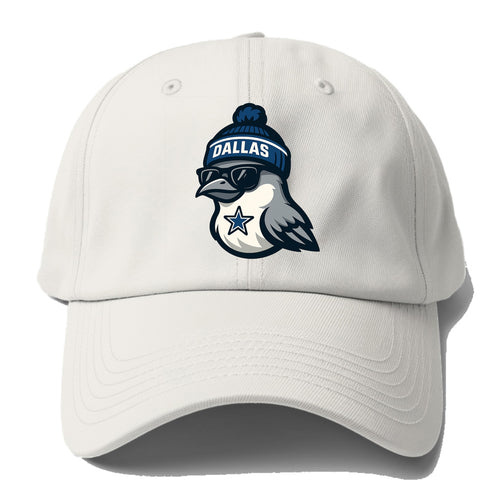 Dallas Mockingbird wearing Cowboys beanie with sheriff star and wayfarer sunglasses - Baseball Cap
