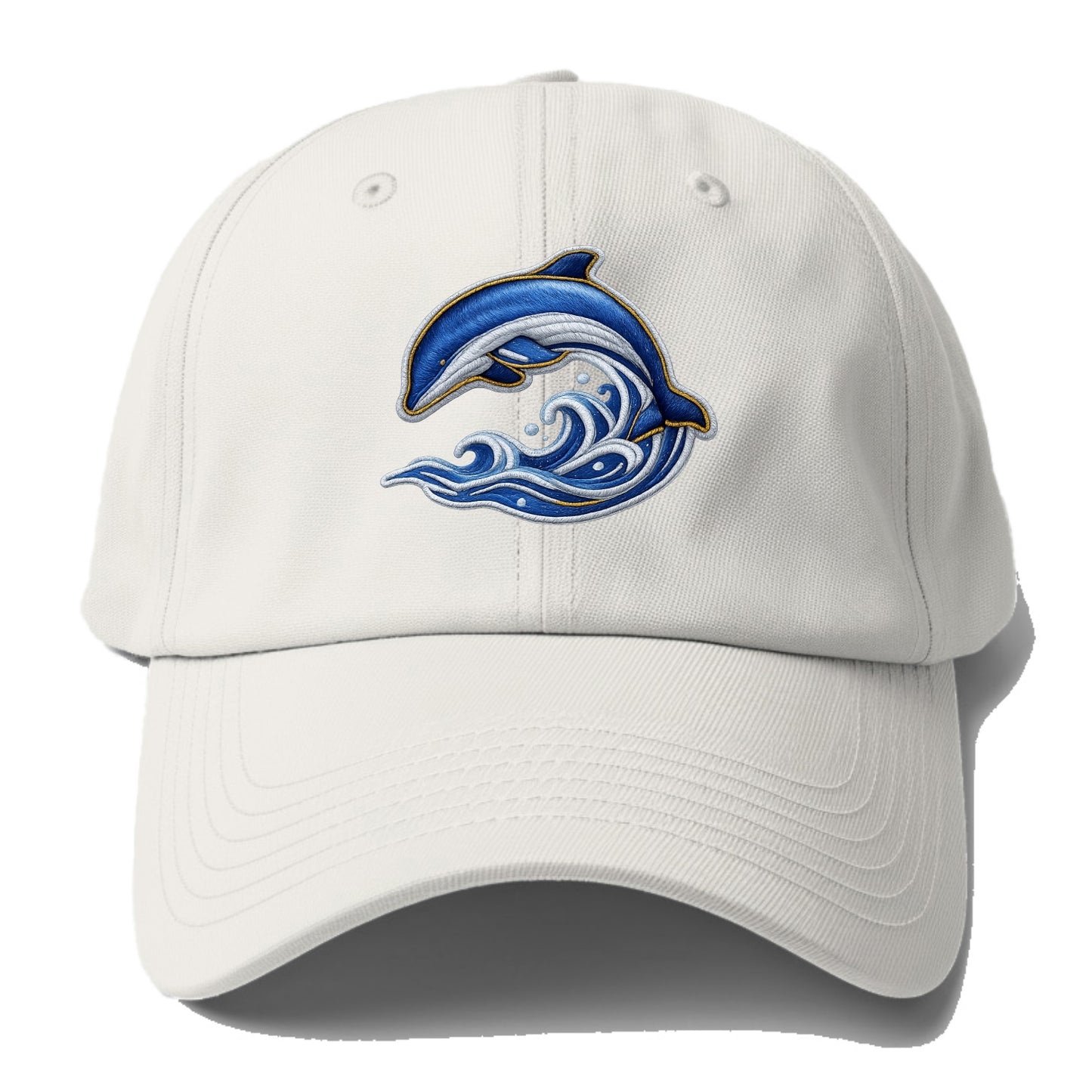 Embroidered patch design - SWIMMING DOLPHIN - diving dolphin with - Baseball Cap For Big Heads - Off White