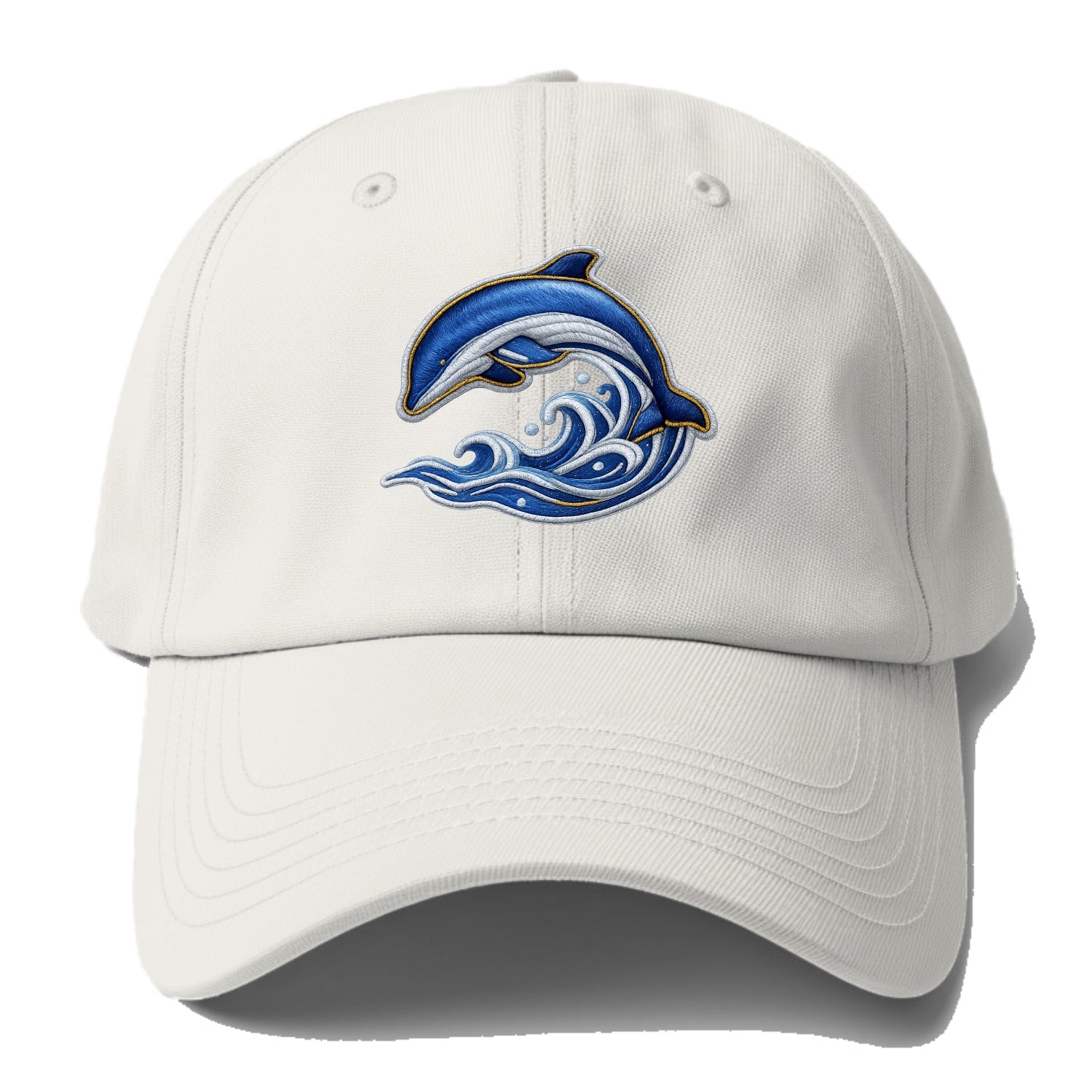 Embroidered patch design - SWIMMING DOLPHIN - diving dolphin with - Baseball Cap For Big Heads - Off White