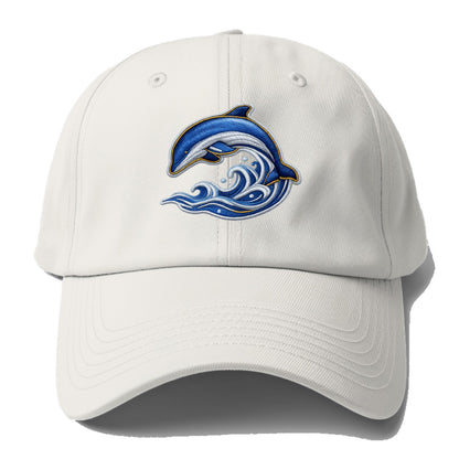 Embroidered patch design - SWIMMING DOLPHIN - diving dolphin with - Baseball Cap For Big Heads - Off White