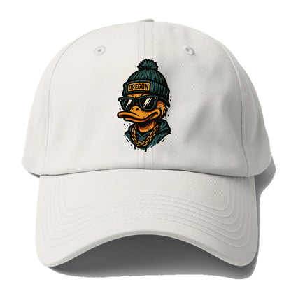 Eugene Duck wearing Oregon beanie with p - Baseball Cap - Off White