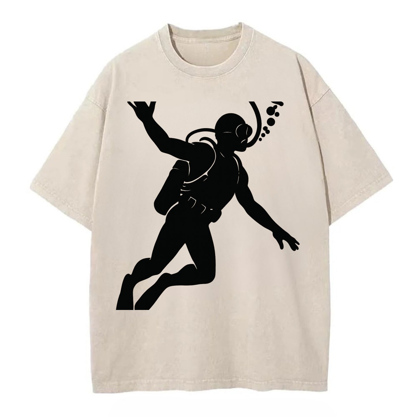 Scuba diver descending with gear - Vintage T-shirt - Off White