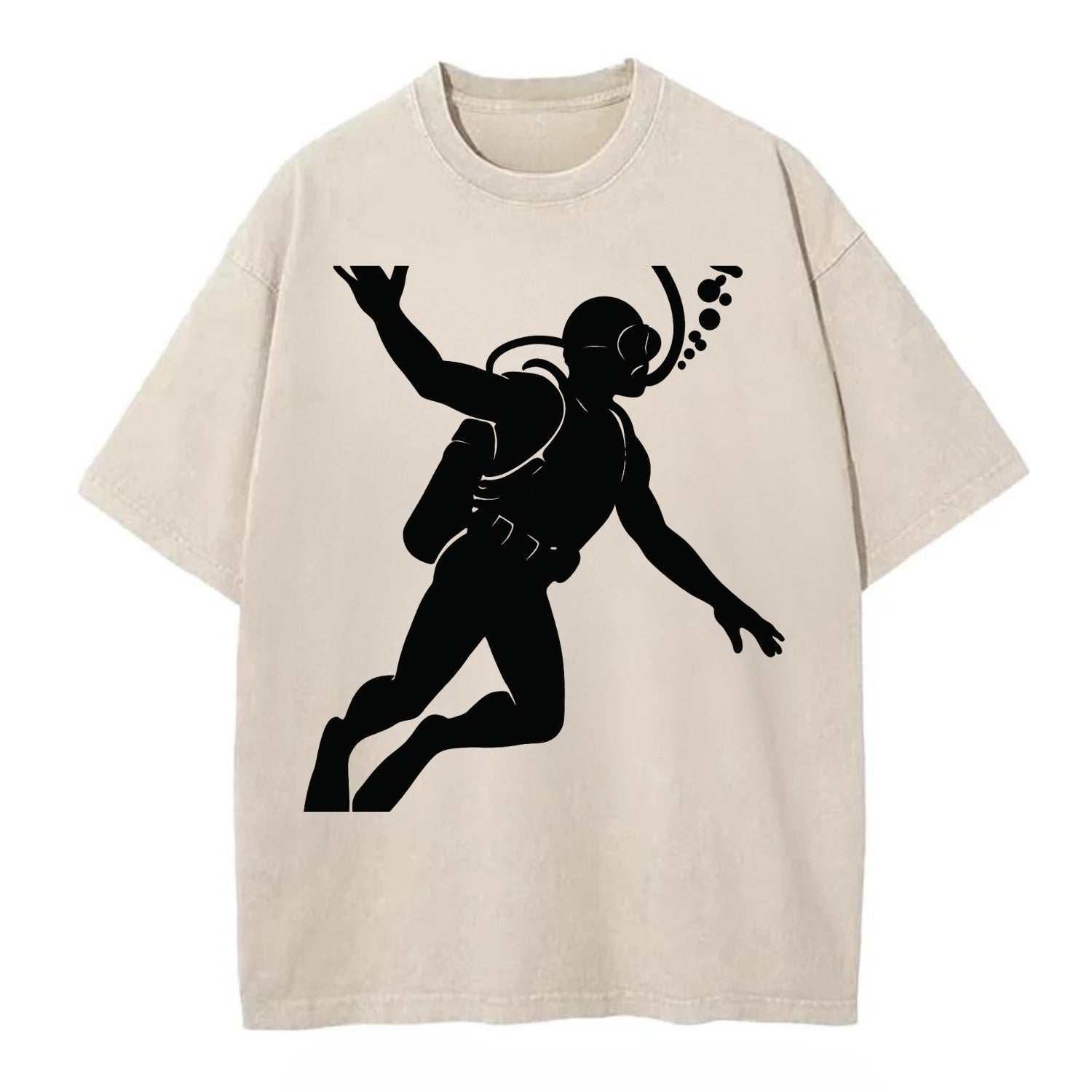 Scuba diver descending with gear - Vintage T-shirt - Off White